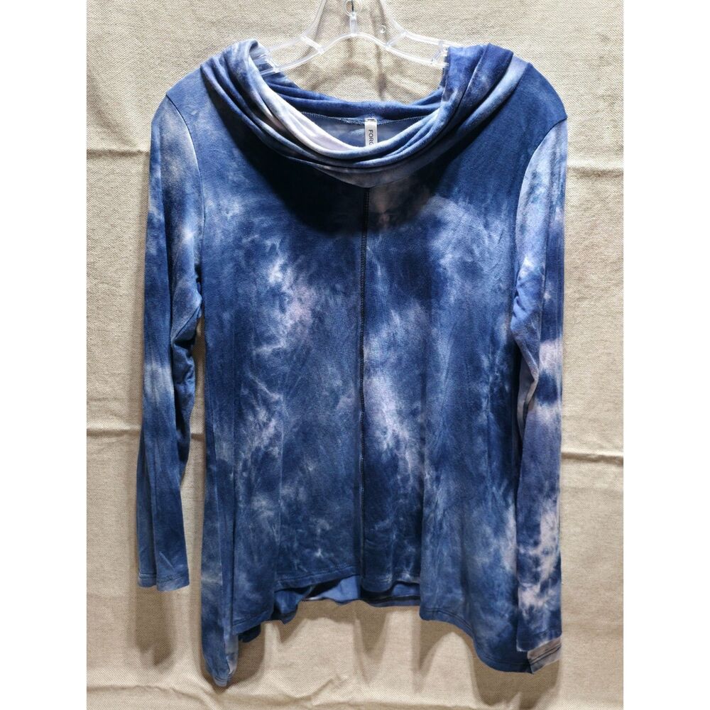Forgotten Grace Blue Tie Dye Cowl Neck Knit Long Sleeve Top – Size S